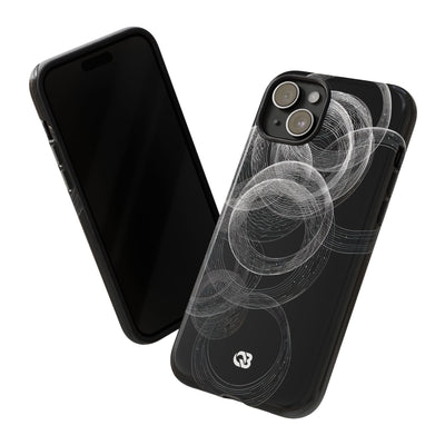 Black Tough Phone Case for iPhone - Kinetic Wireframe Orbit
