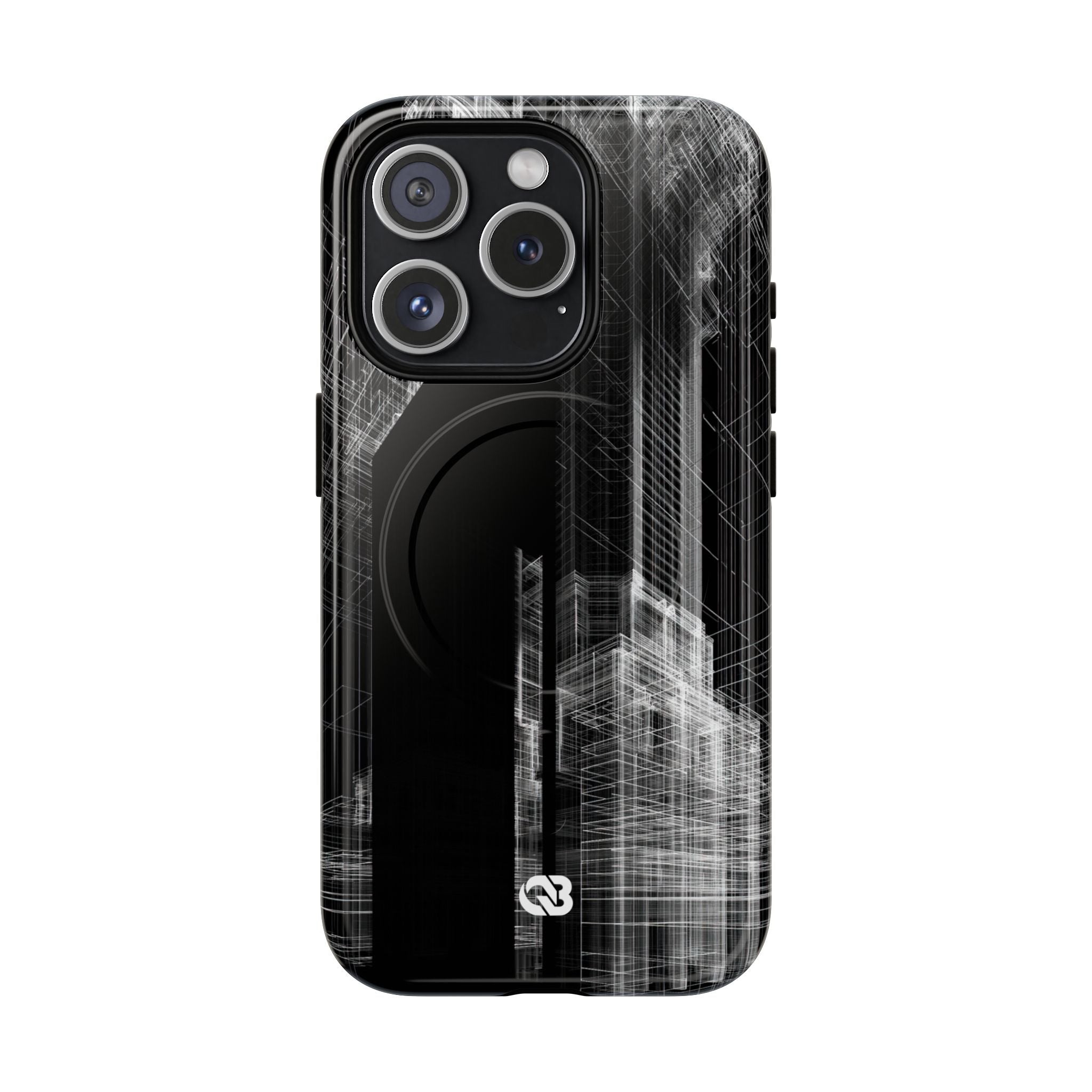 Black Tough 2.0 Magsafe Phone Case for iPhone - Ghost Urban Wireframe