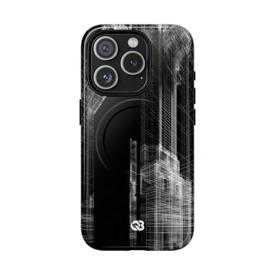 Black Tough 2.0 Magsafe Phone Case for iPhone - Ghost Urban Wireframe
