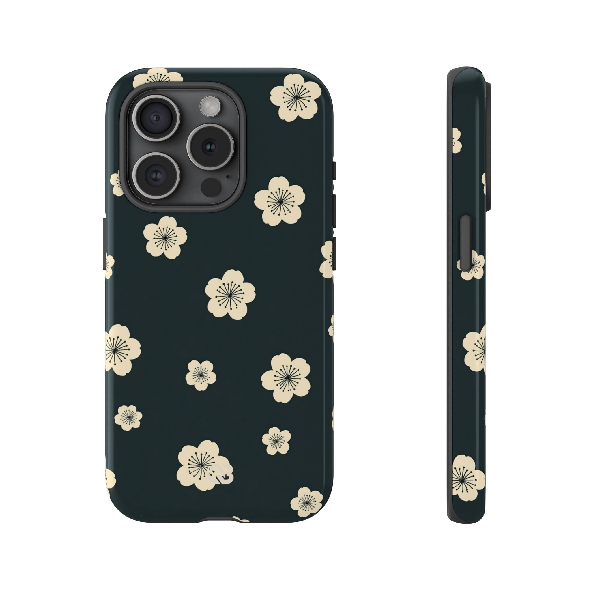 Teal Tough Phone Case for iPhone - Obsidian Cream Petals
