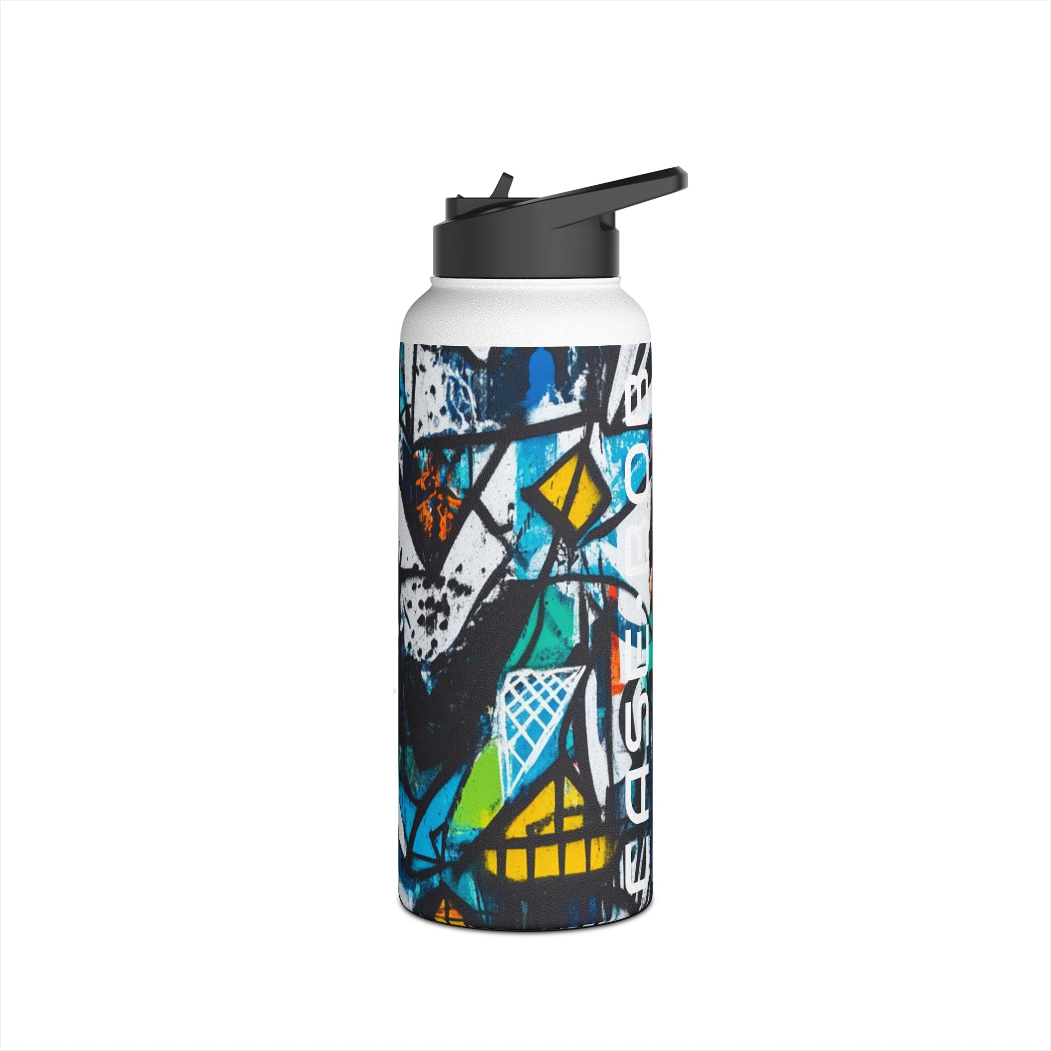 Bold Shapes Blue - Stainless Steel Water Bottle