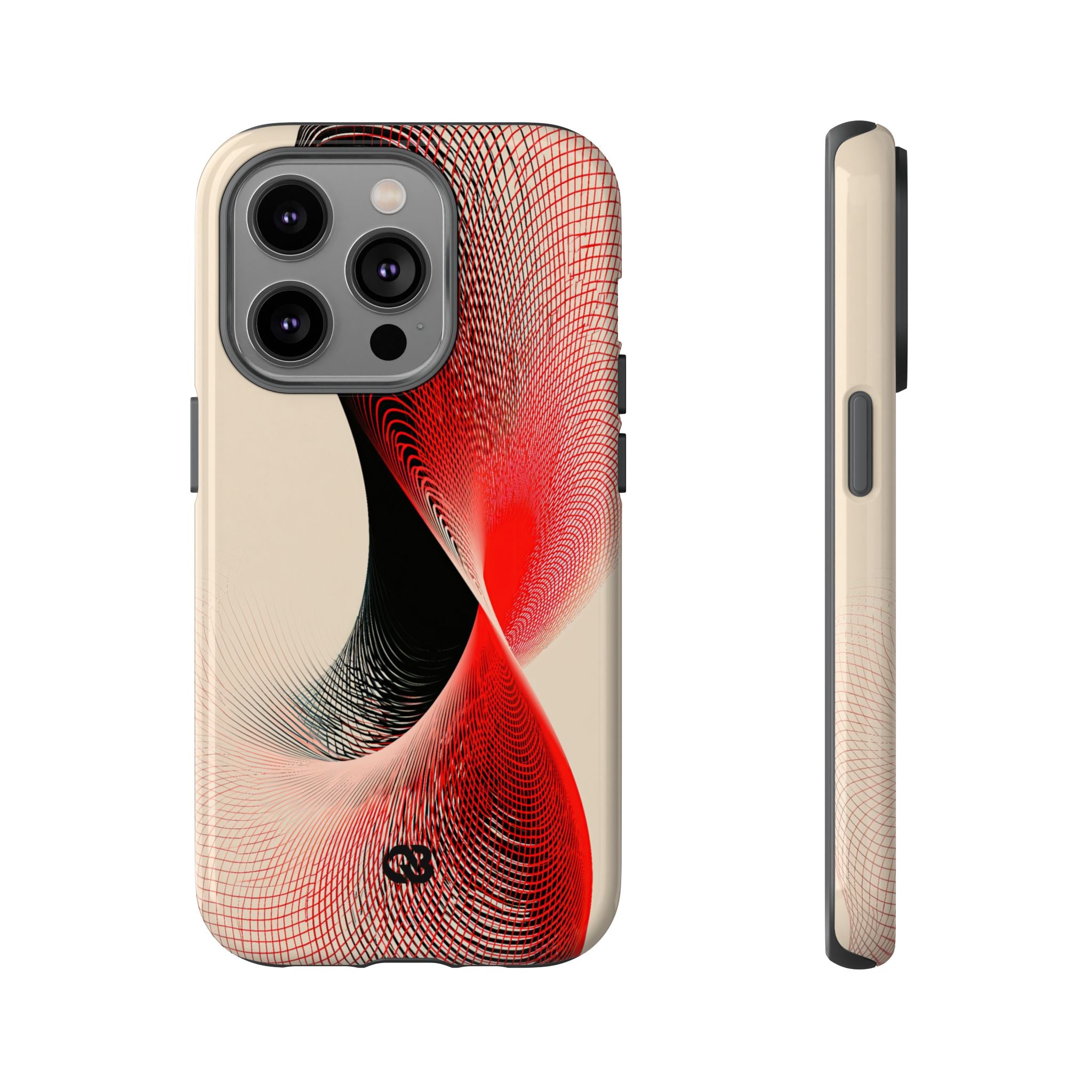 Red Tough Phone Case for iPhone - Crimson Grid Vortex