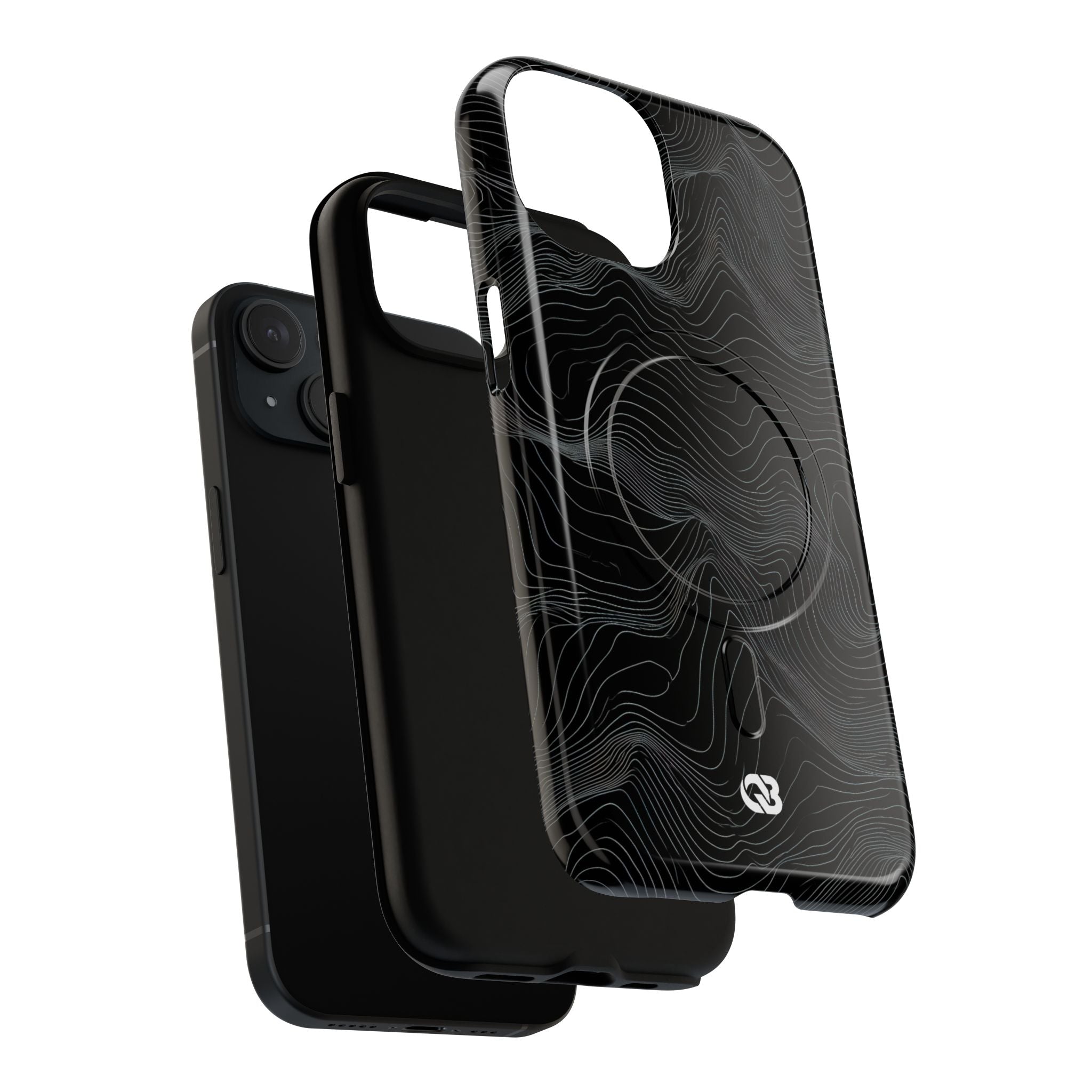 Black Tough 2.0 Magsafe Phone Case for iPhone - Obsidian Topo Wireframe