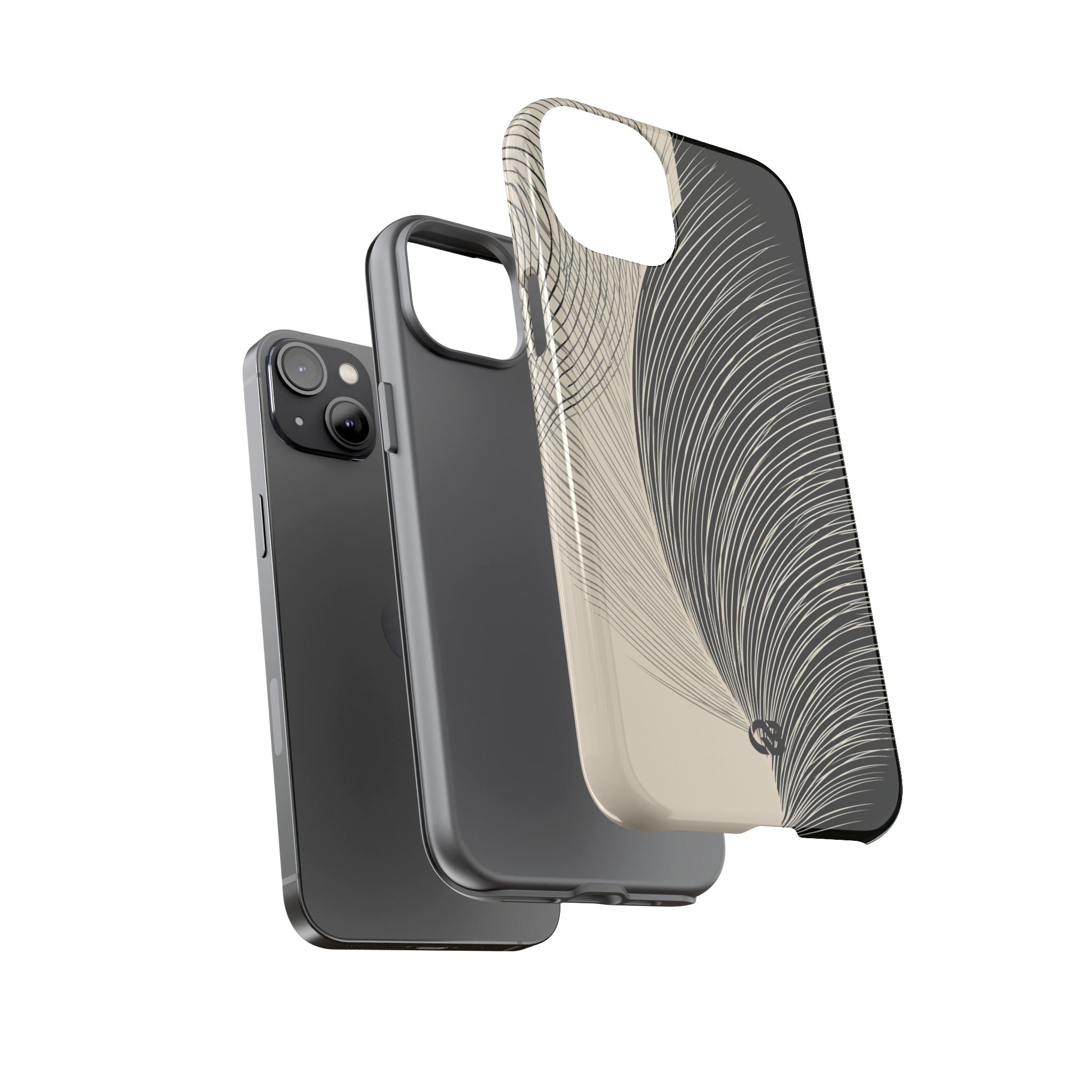 Beige Tough Phone Case for iPhone - Obsidian Cream Plume
