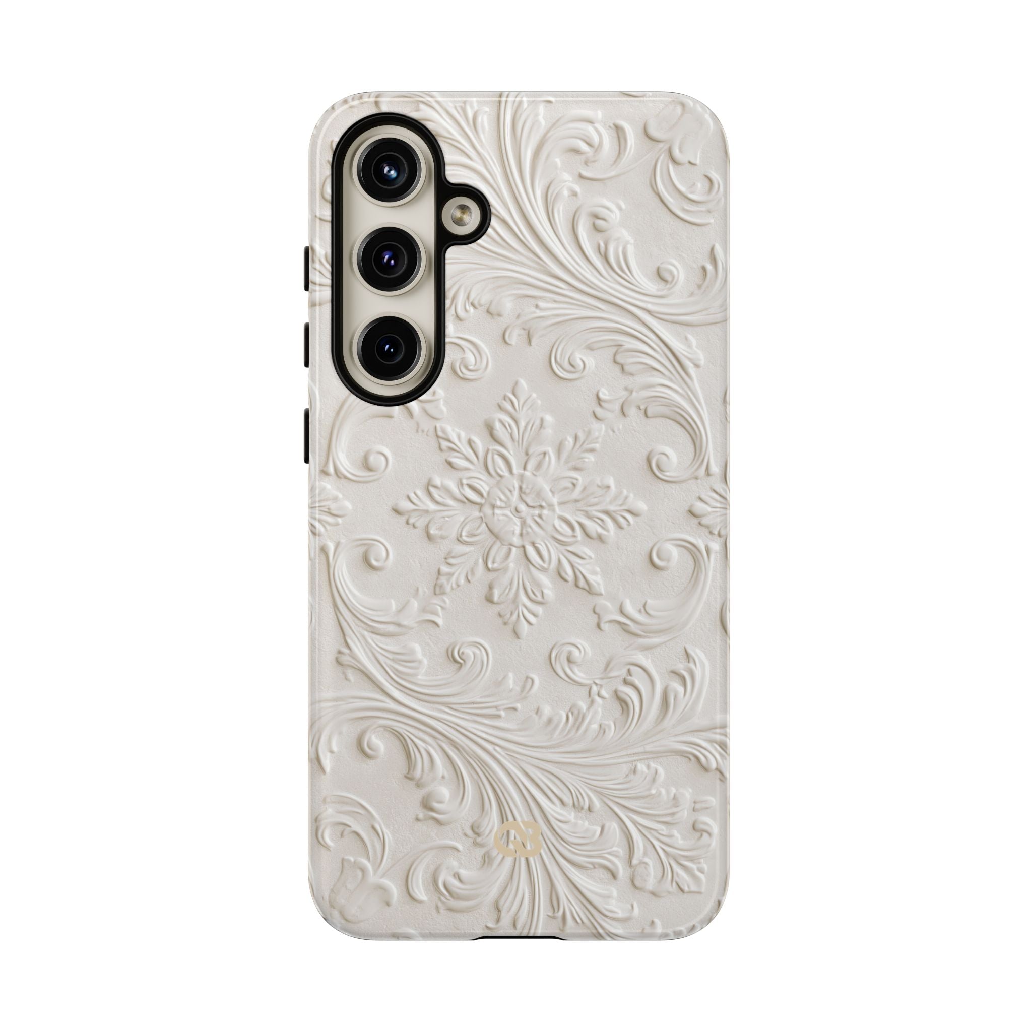 White Tough Phone Case for Samsung - Alabaster Floral Relief