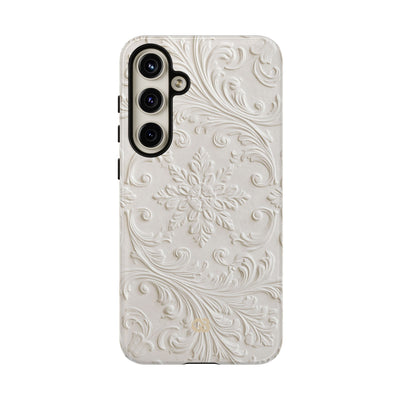 White Tough Phone Case for Samsung - Alabaster Floral Relief