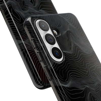 Black Tough Phone Case for Samsung - Obsidian Topo Wireframe