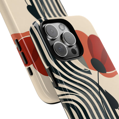 Beige Tough Phone Case for iPhone - Crimson Line Bloom