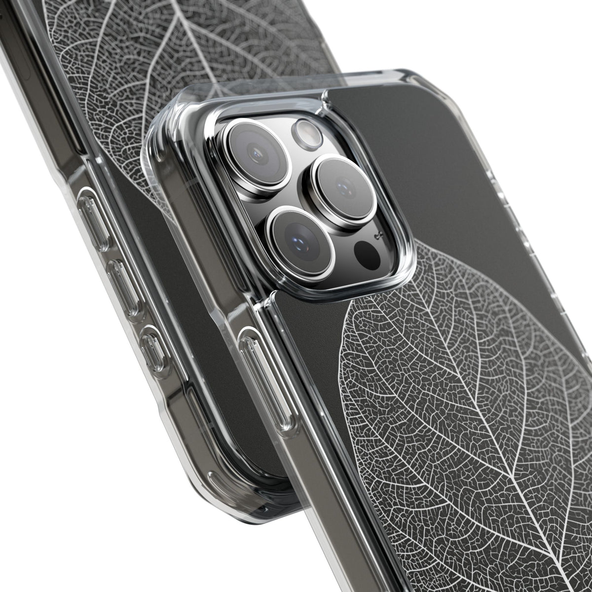 Monochrome Leaf Skeleton · Clear Impact Magnetic Phone Case for iPhone ·  Black