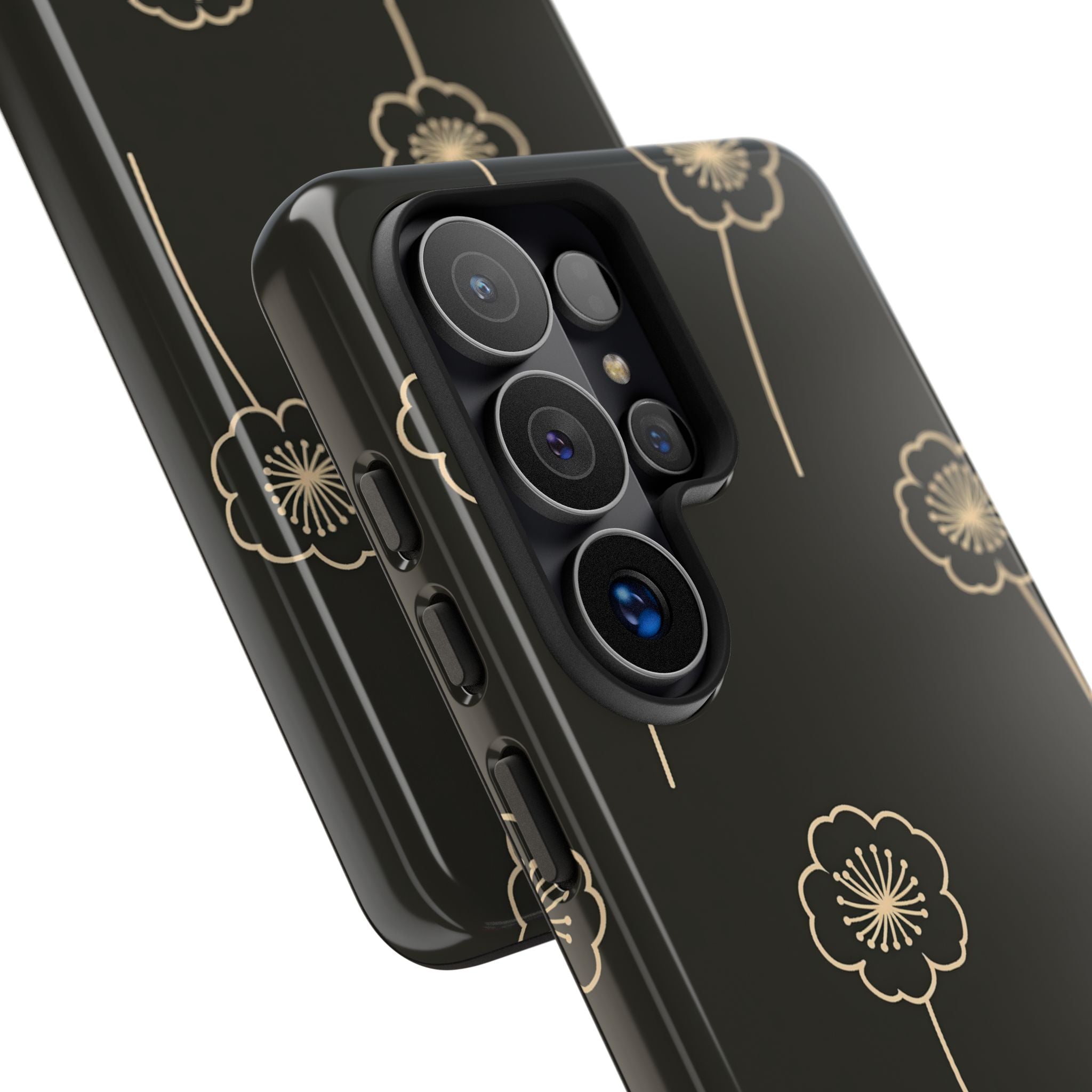 Black Tough Phone Case for Samsung - Obsidian Sand Petals