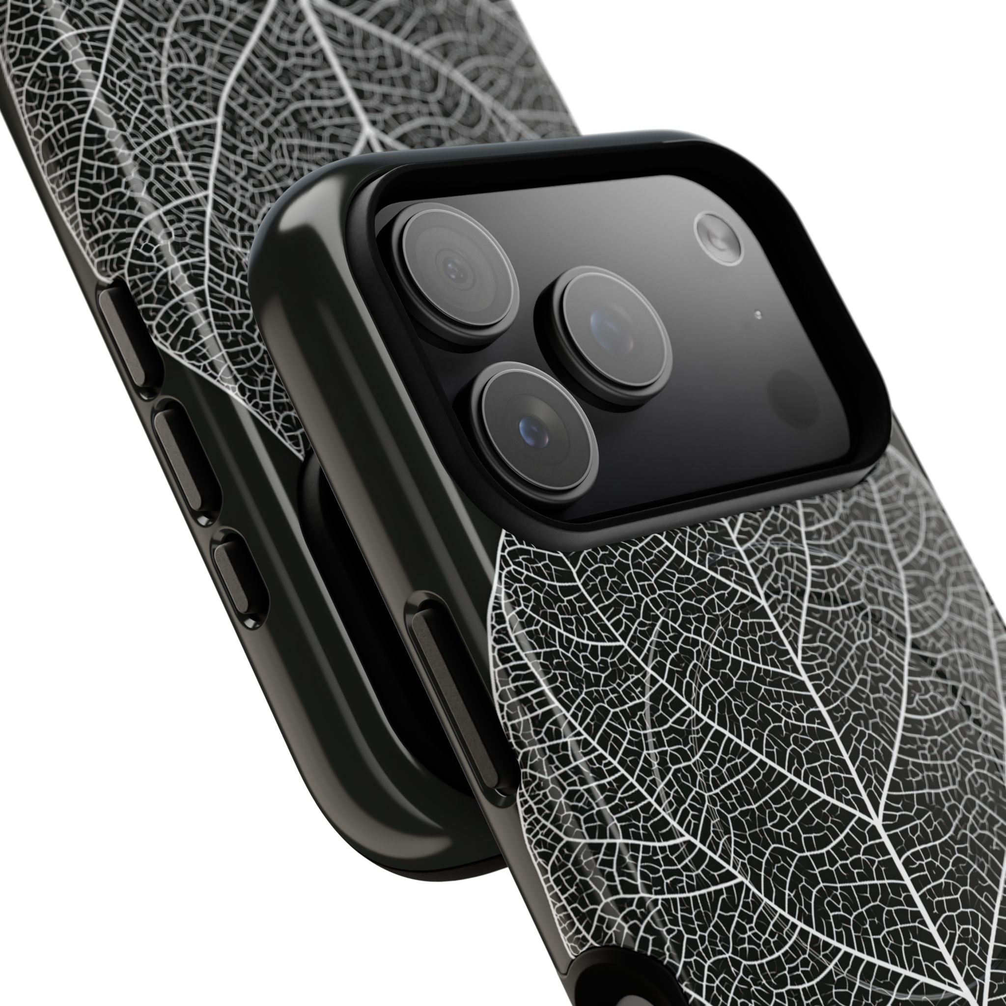 Black Tough 2.0 Magsafe Phone Case for iPhone - Bleached Leaf Lattice