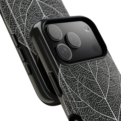 Black Tough 2.0 Magsafe Phone Case for iPhone - Bleached Leaf Lattice