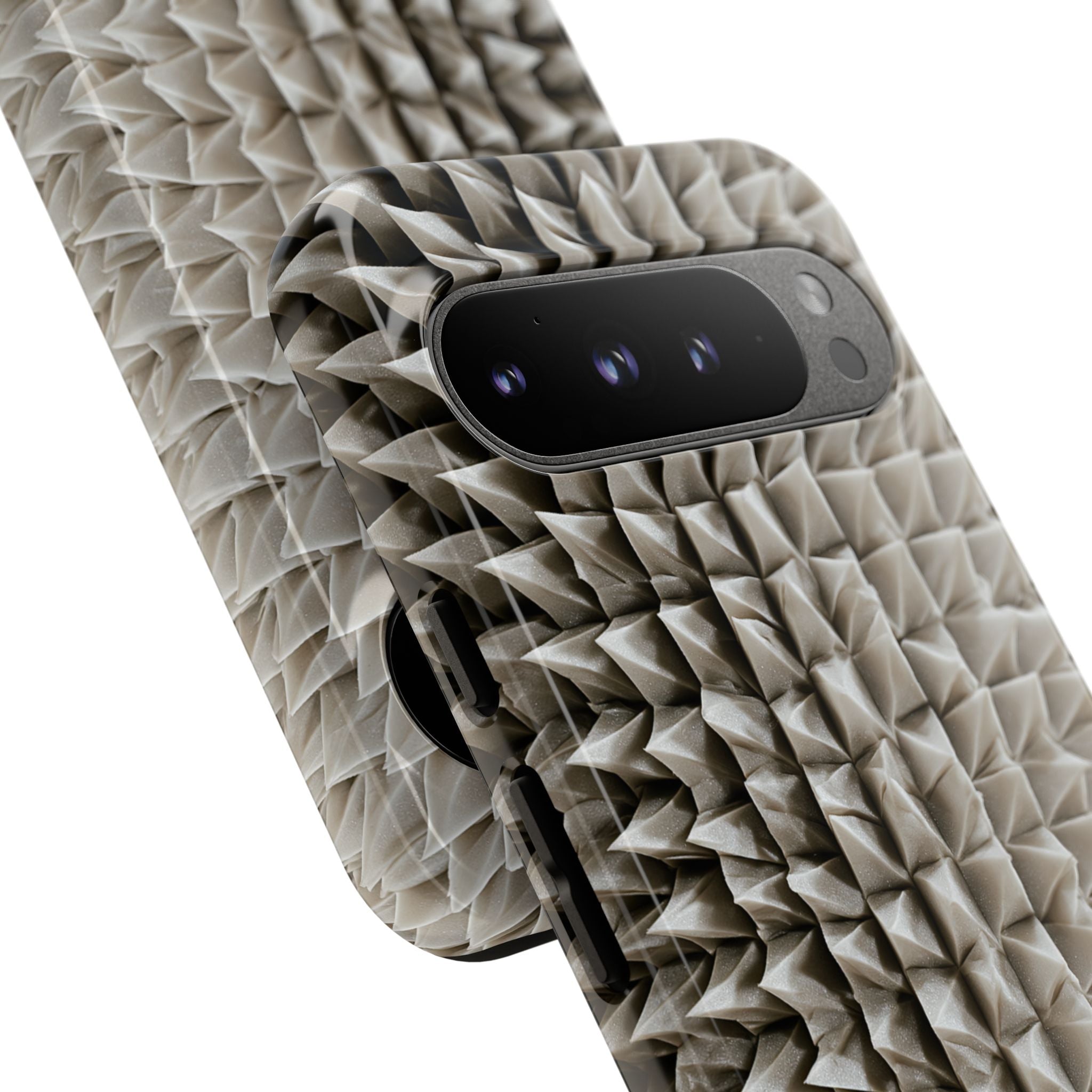 Beige Tough Phone Case for Google Pixel - Bone Spiked Grid