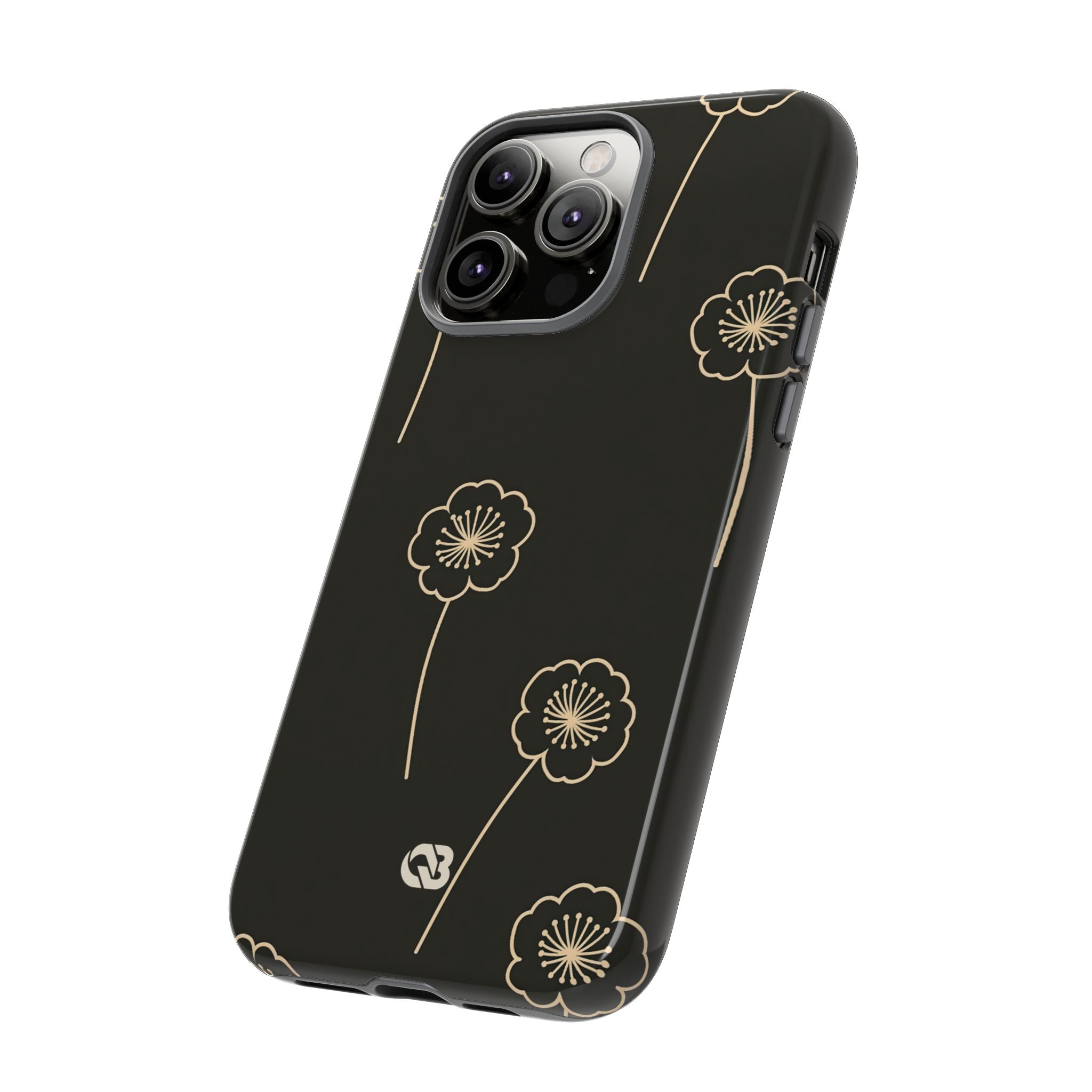 Black Tough Phone Case for iPhone - Obsidian Sand Petals