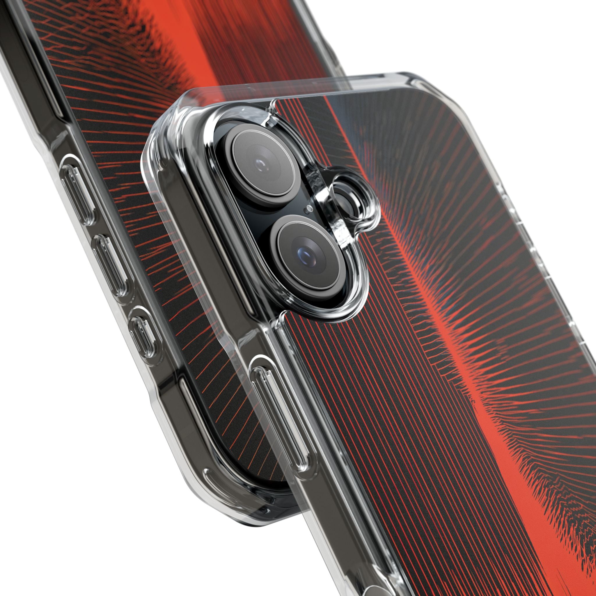 Red Impact MagSafe Phone Case for iPhone - Crimson Frequency Pulse