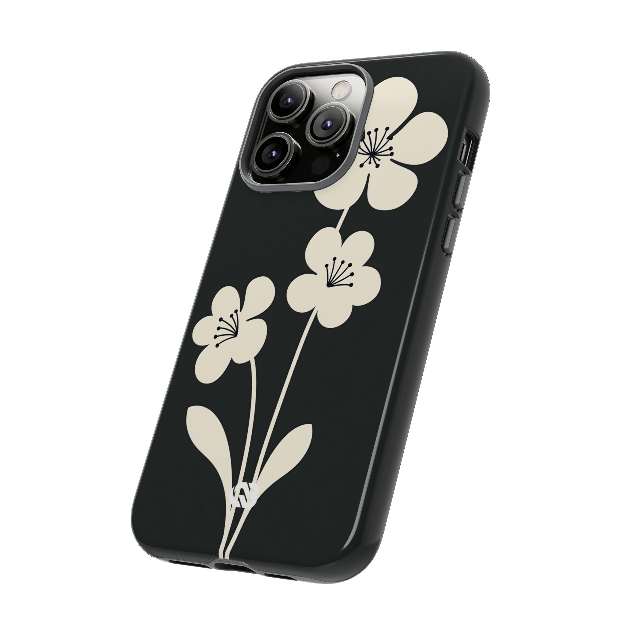 Black Tough Phone Case for iPhone - Obsidian Cream Bloom