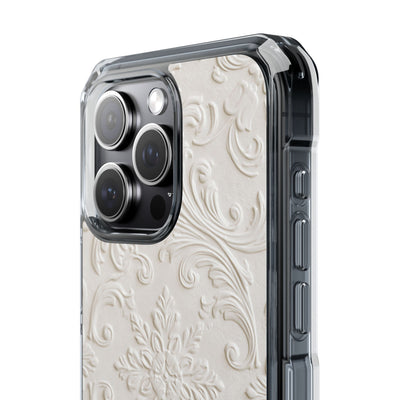 White Impact MagSafe Phone Case for iPhone - Alabaster Floral Relief