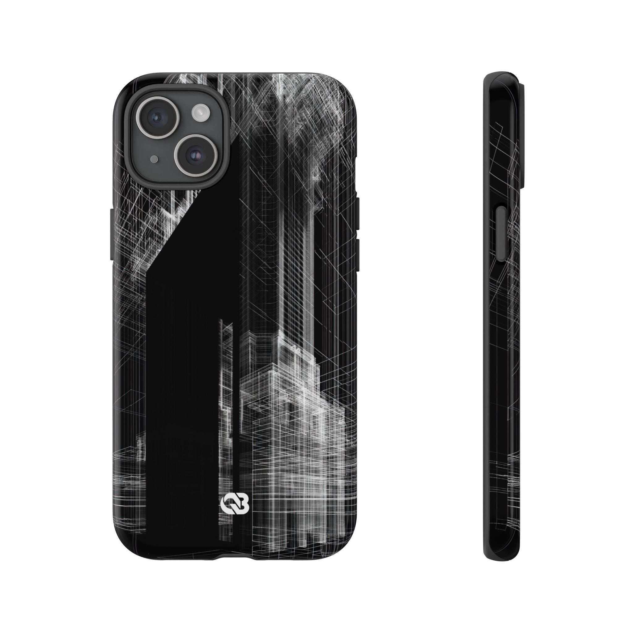 Black Tough Phone Case for iPhone - Ghost Urban Wireframe