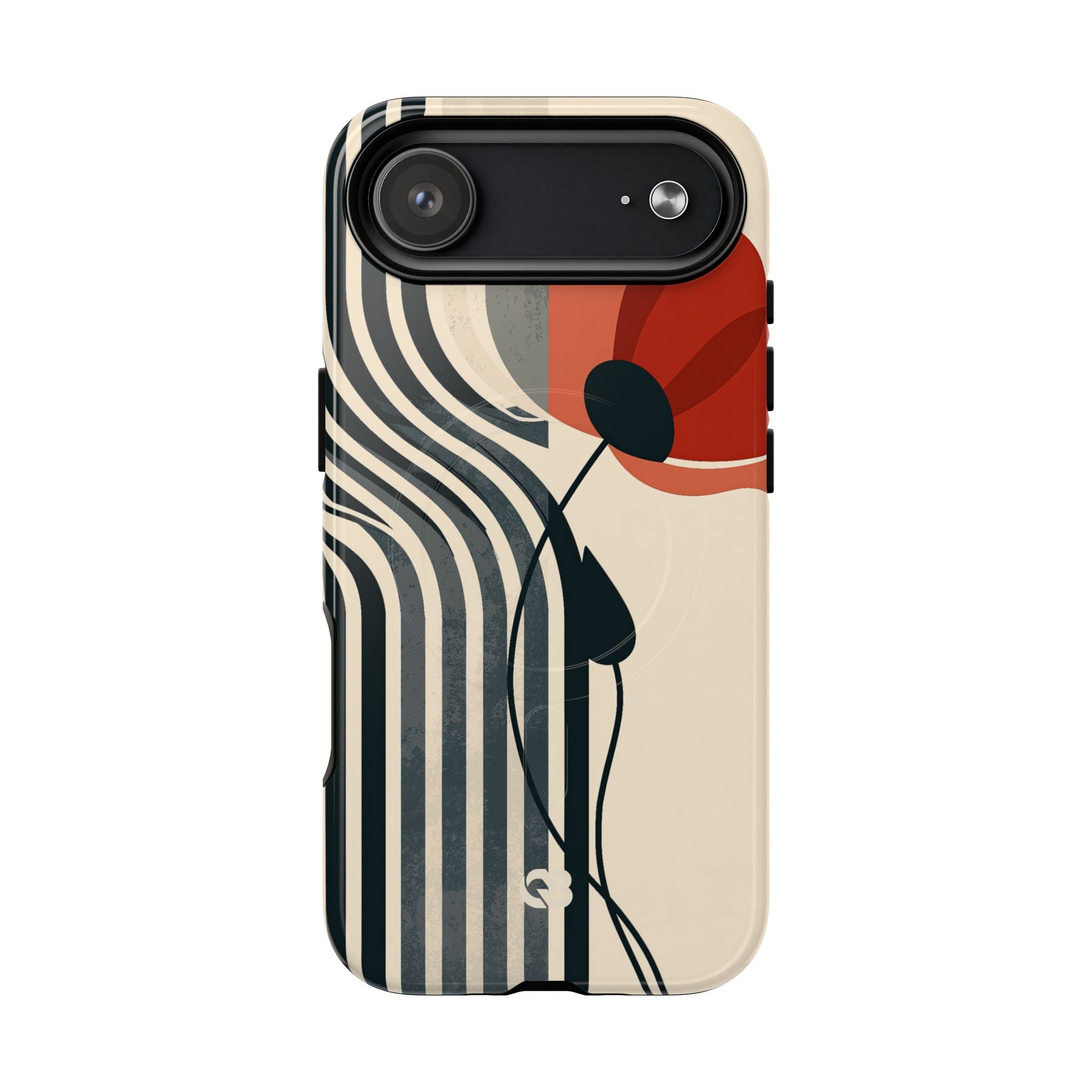 Beige Tough 2.0 Magsafe Phone Case for iPhone - Crimson Line Bloom