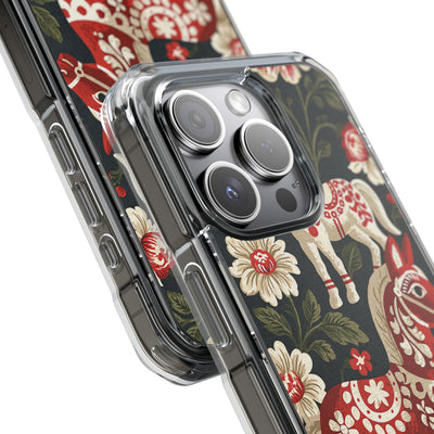 Nordic Dala Meadow · Clear Impact Magnetic Phone Case for iPhone · Red
