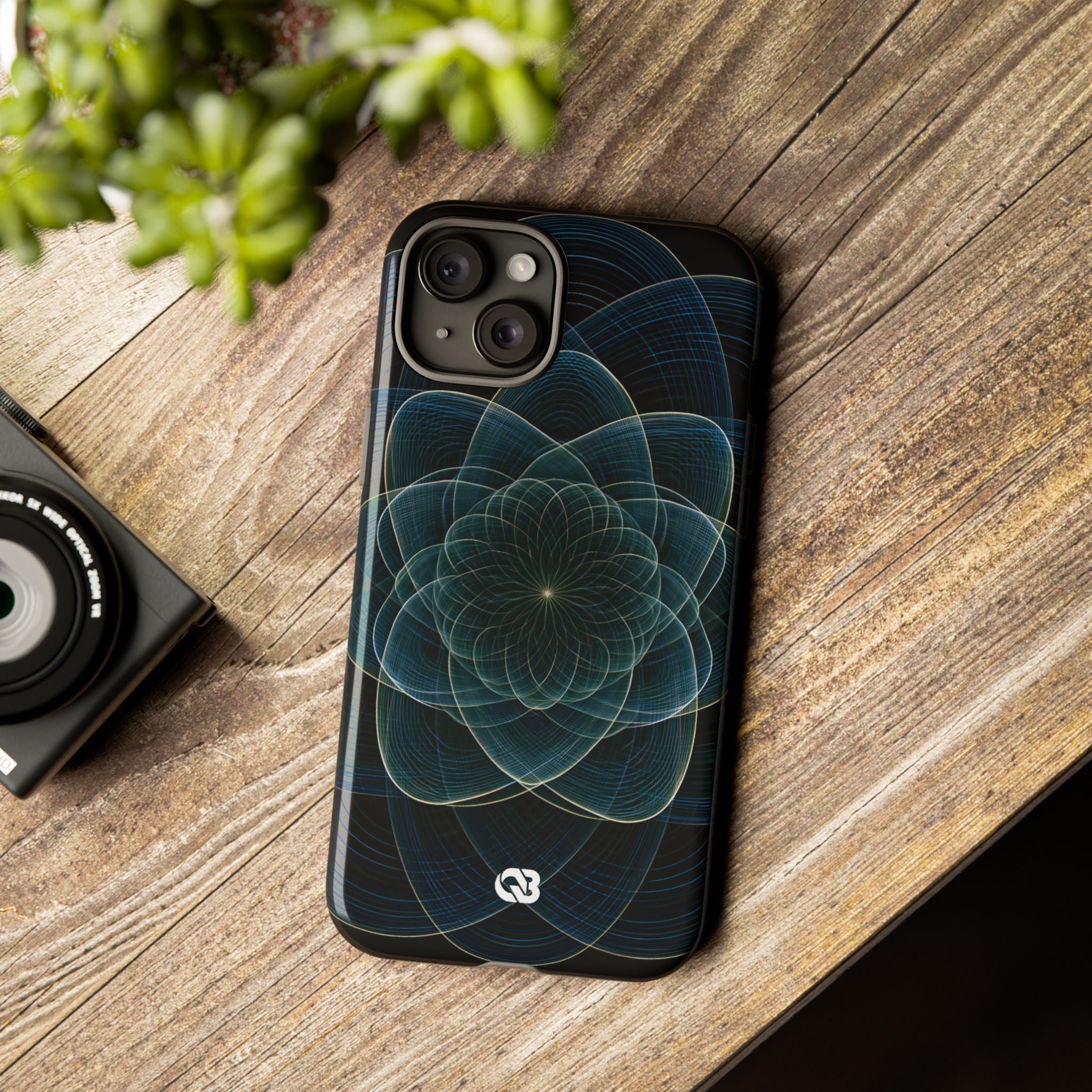 Blue Tough Phone Case for iPhone - Celestial Wireframe Bloom