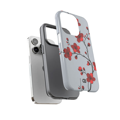 Grey Tough Phone Case for iPhone - Crimson Blossom Onyx