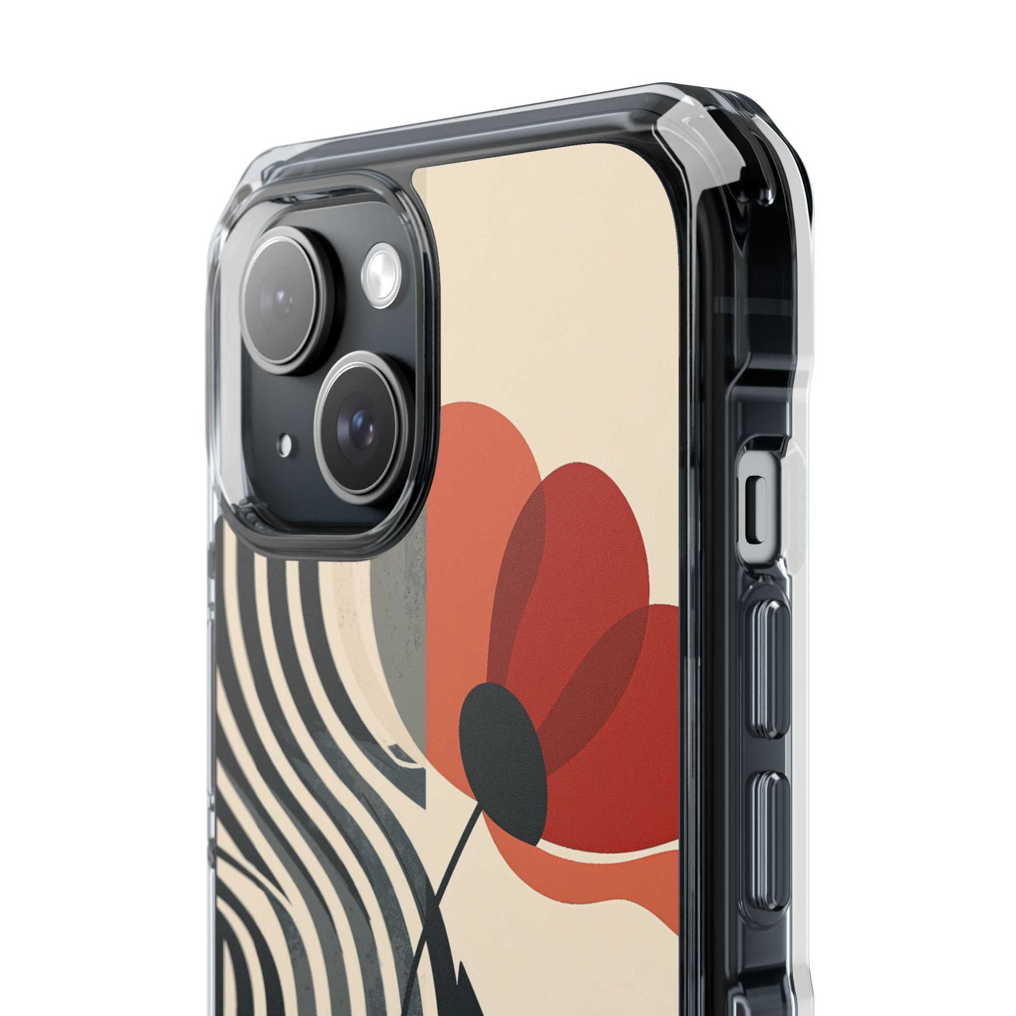 Beige Impact MagSafe Phone Case for iPhone - Crimson Line Bloom