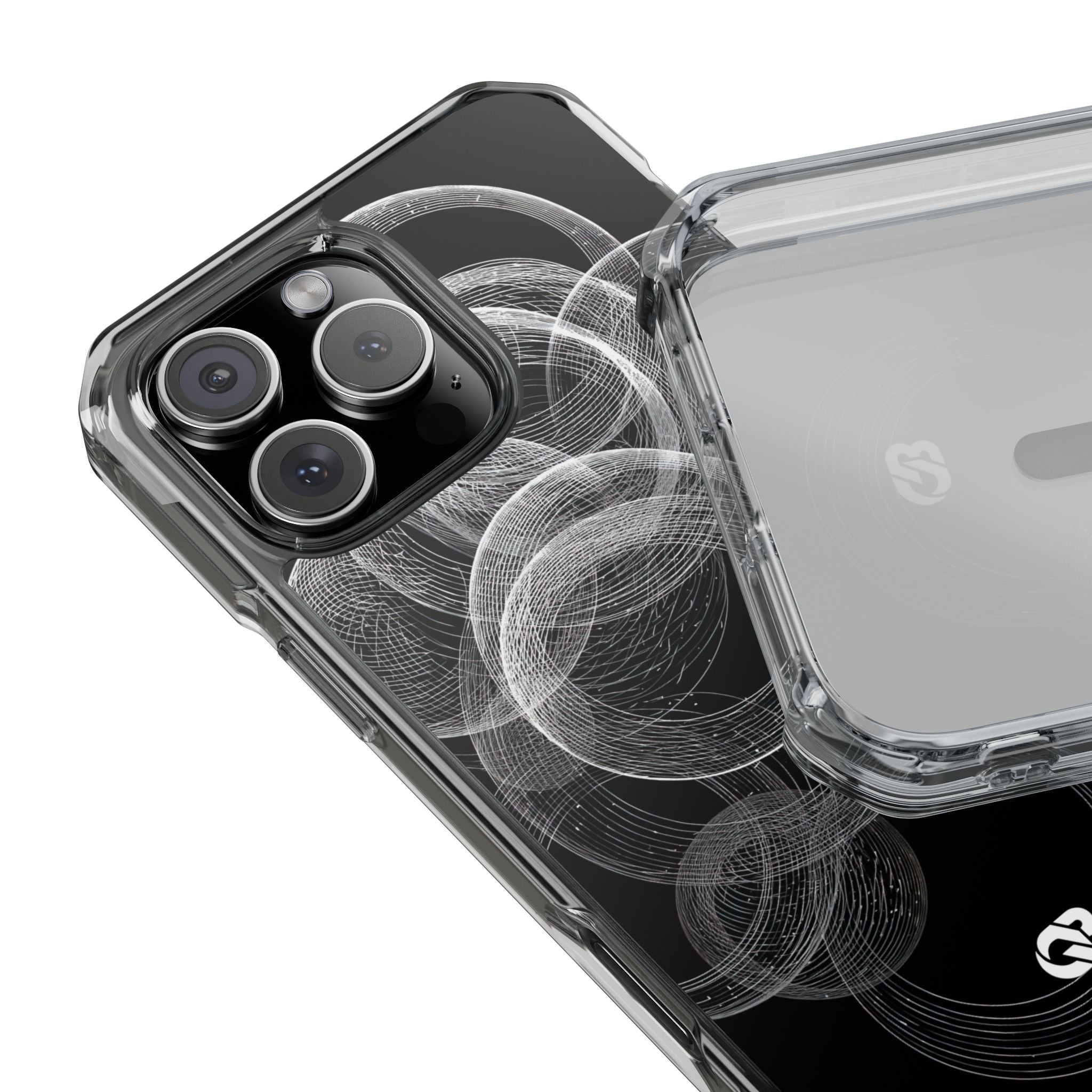 Black Impact MagSafe Phone Case for iPhone - Kinetic Wireframe Orbit