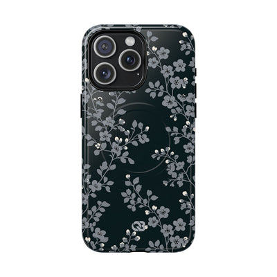 Black Tough 2.0 Magsafe Phone Case for iPhone - Midnight Slate Blossom