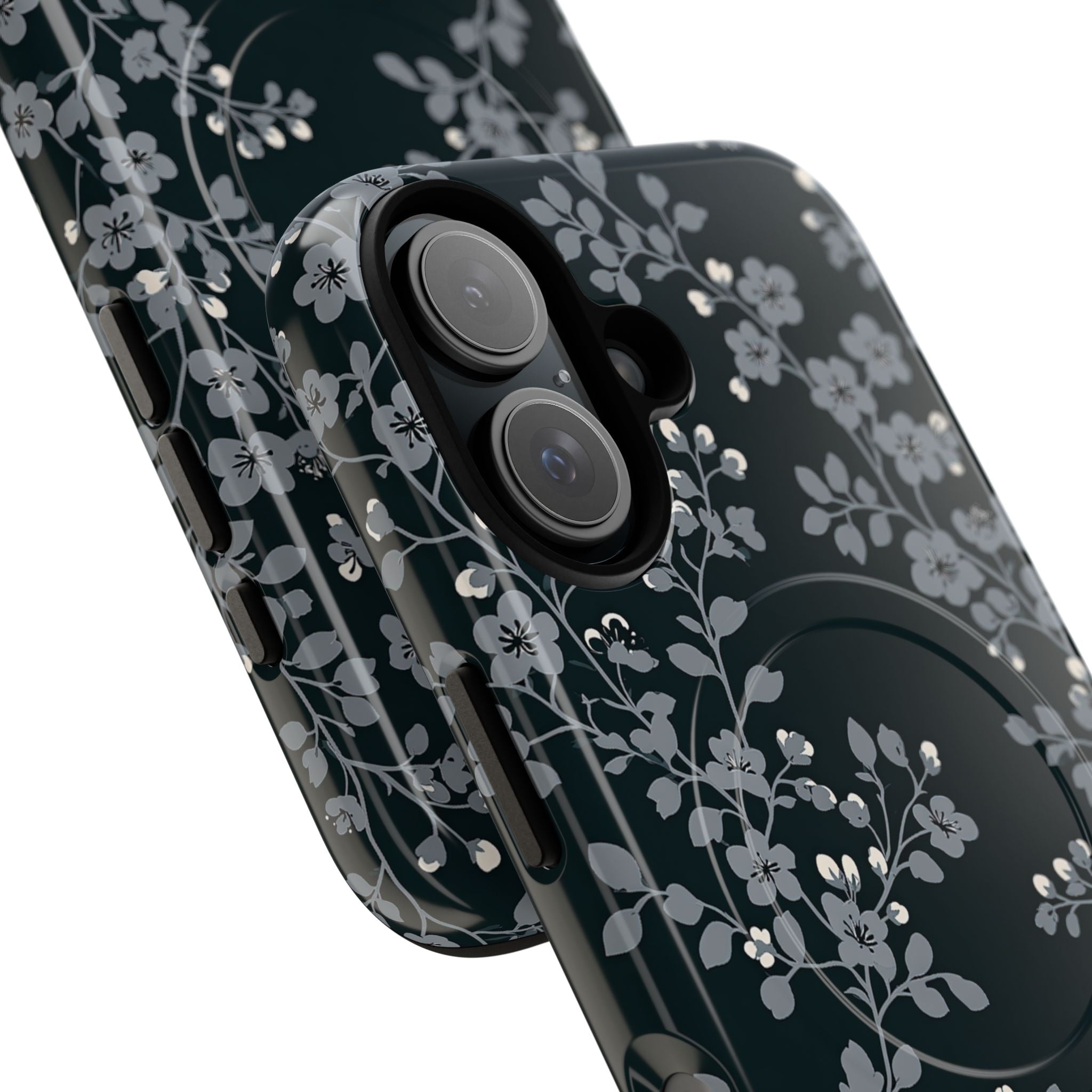 Black Tough 2.0 Magsafe Phone Case for iPhone - Midnight Slate Blossom