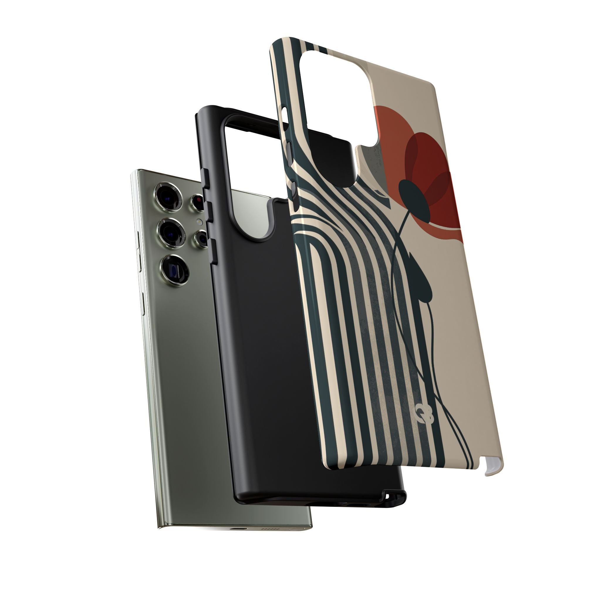 Beige Tough Phone Case for Samsung - Crimson Line Bloom