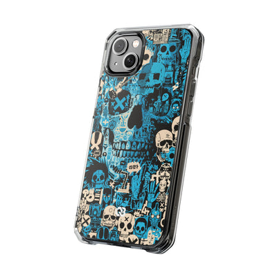Electric Skull Graffiti · Clear Impact Magnetic Phone Case for iPhone · Blue