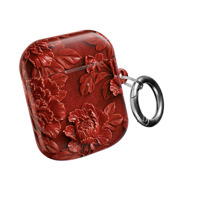 Cinnabar Peony Relief · Hard Case for AirPods & AirPods Pro · Red