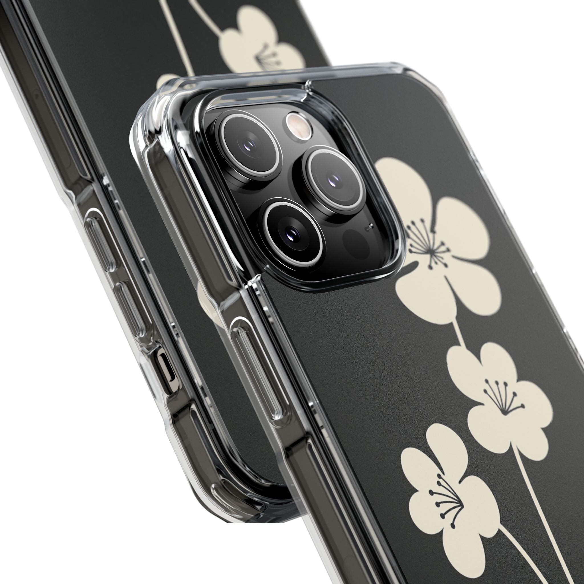 Black Impact MagSafe Phone Case for iPhone - Obsidian Cream Bloom