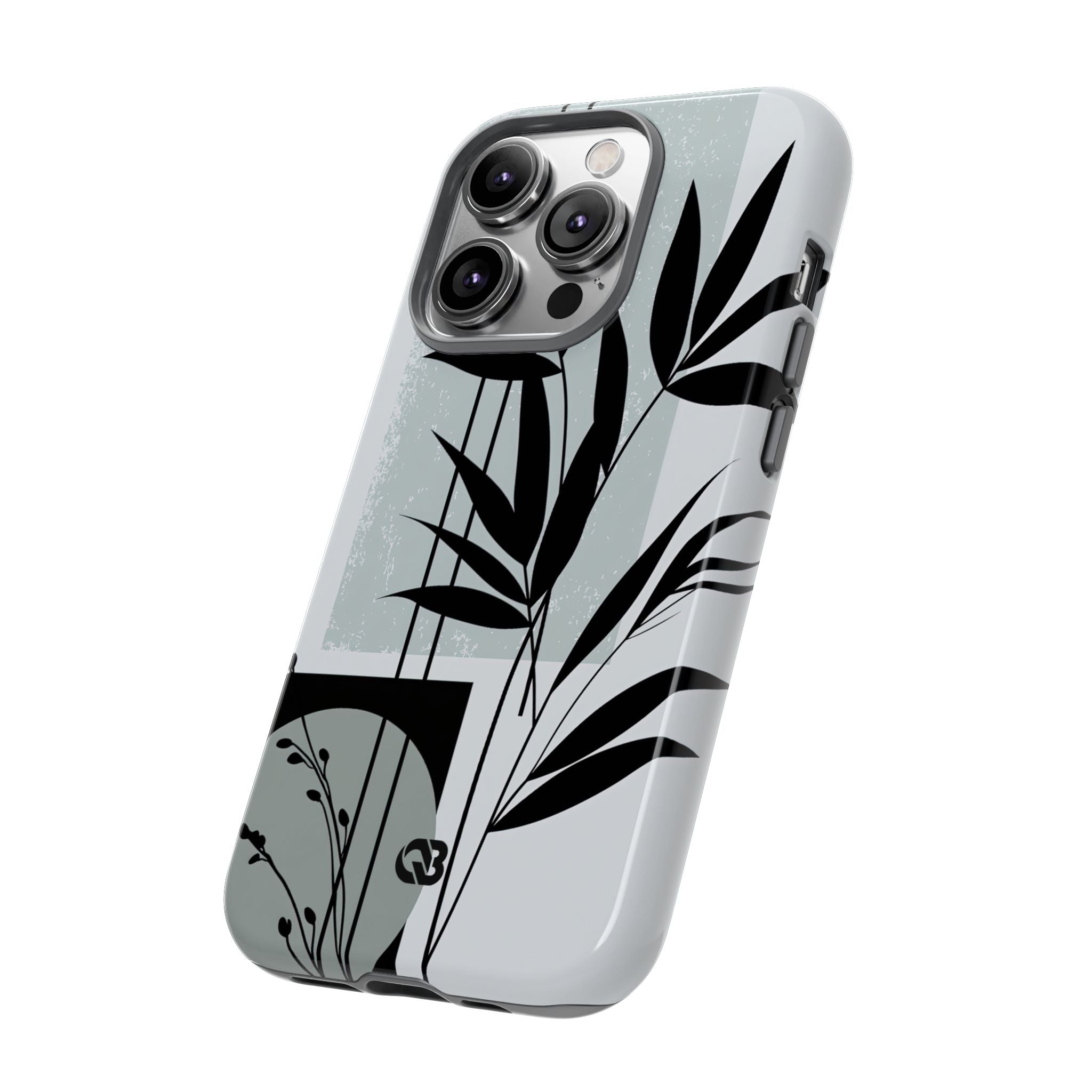 Grey Tough Phone Case for iPhone - Sage Bamboo Noir