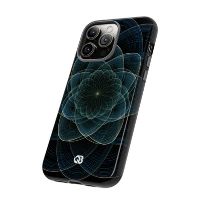 Blue Tough Phone Case for iPhone - Celestial Wireframe Bloom
