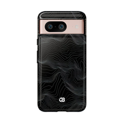 Black Tough Phone Case for Google Pixel - Obsidian Topo Wireframe