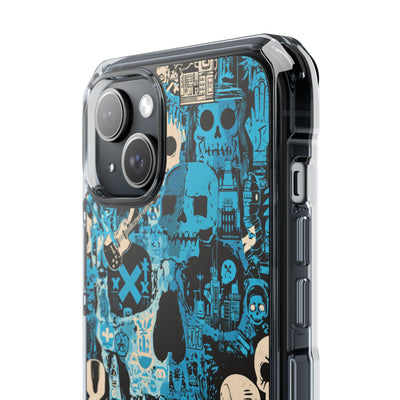 Electric Skull Graffiti · Clear Impact Magnetic Phone Case for iPhone · Blue