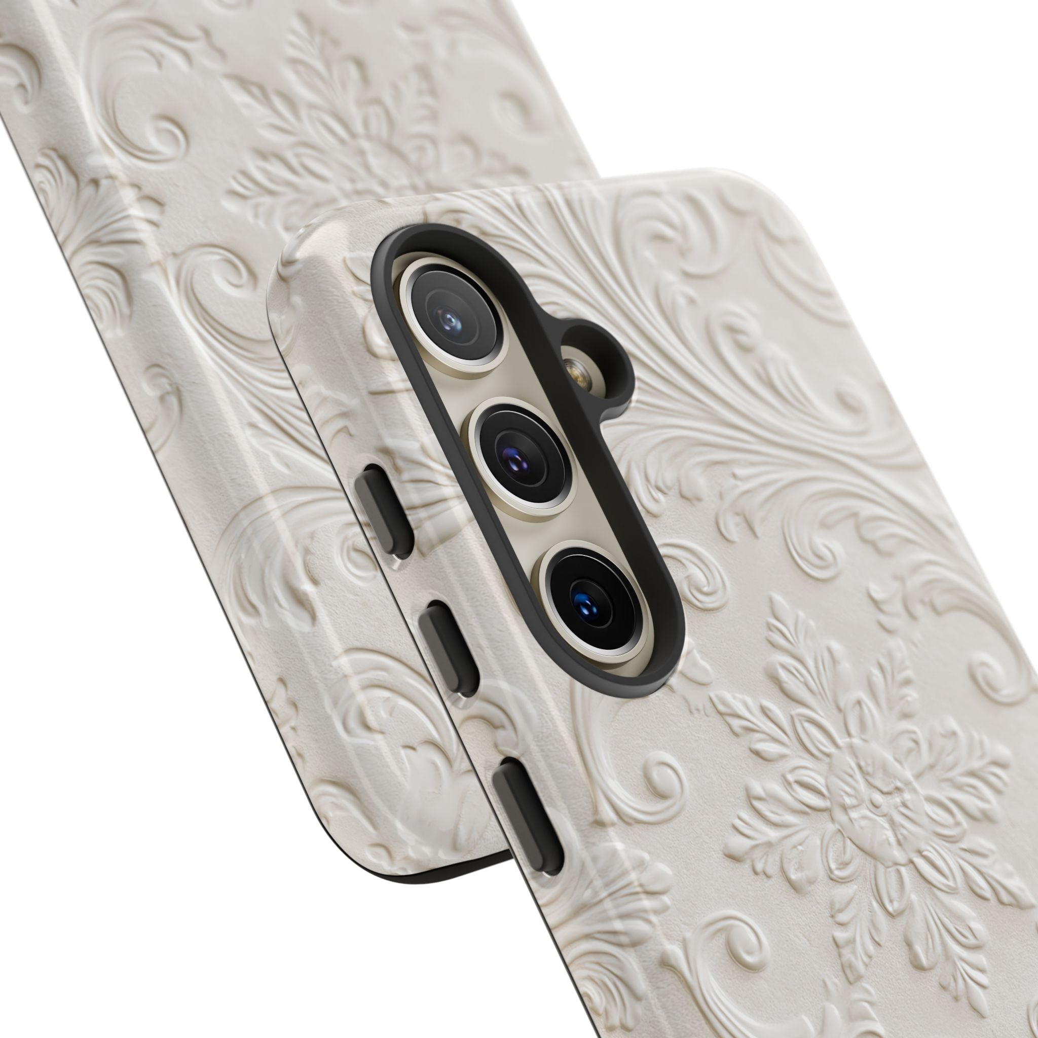 White Tough Phone Case for Samsung - Alabaster Floral Relief