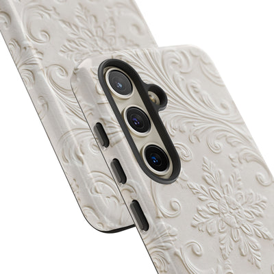 White Tough Phone Case for Samsung - Alabaster Floral Relief