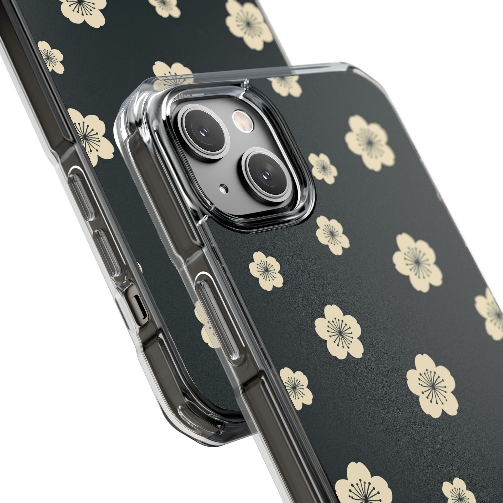 Teal Impact MagSafe Phone Case for iPhone - Obsidian Cream Petals