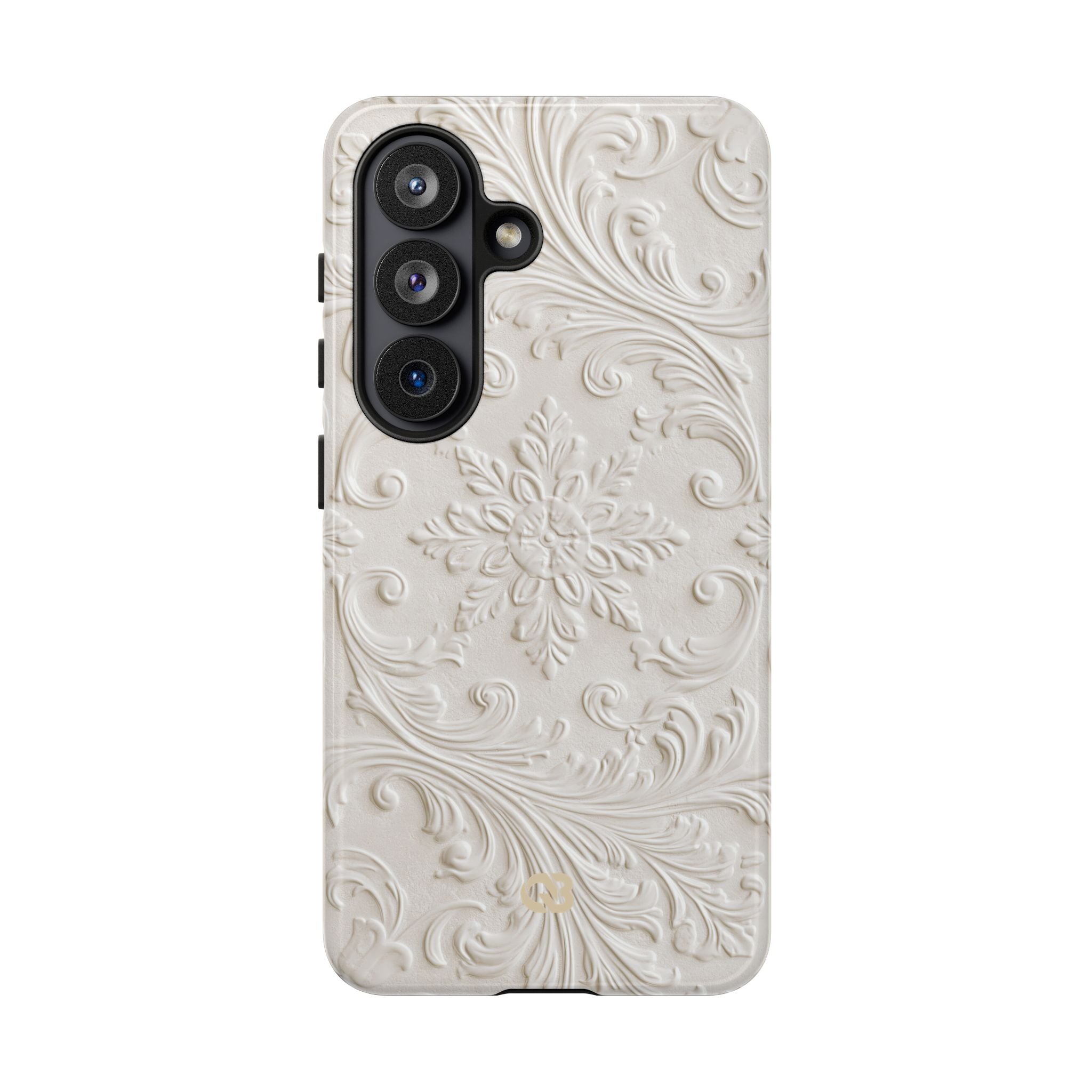 White Tough Phone Case for Samsung - Alabaster Floral Relief