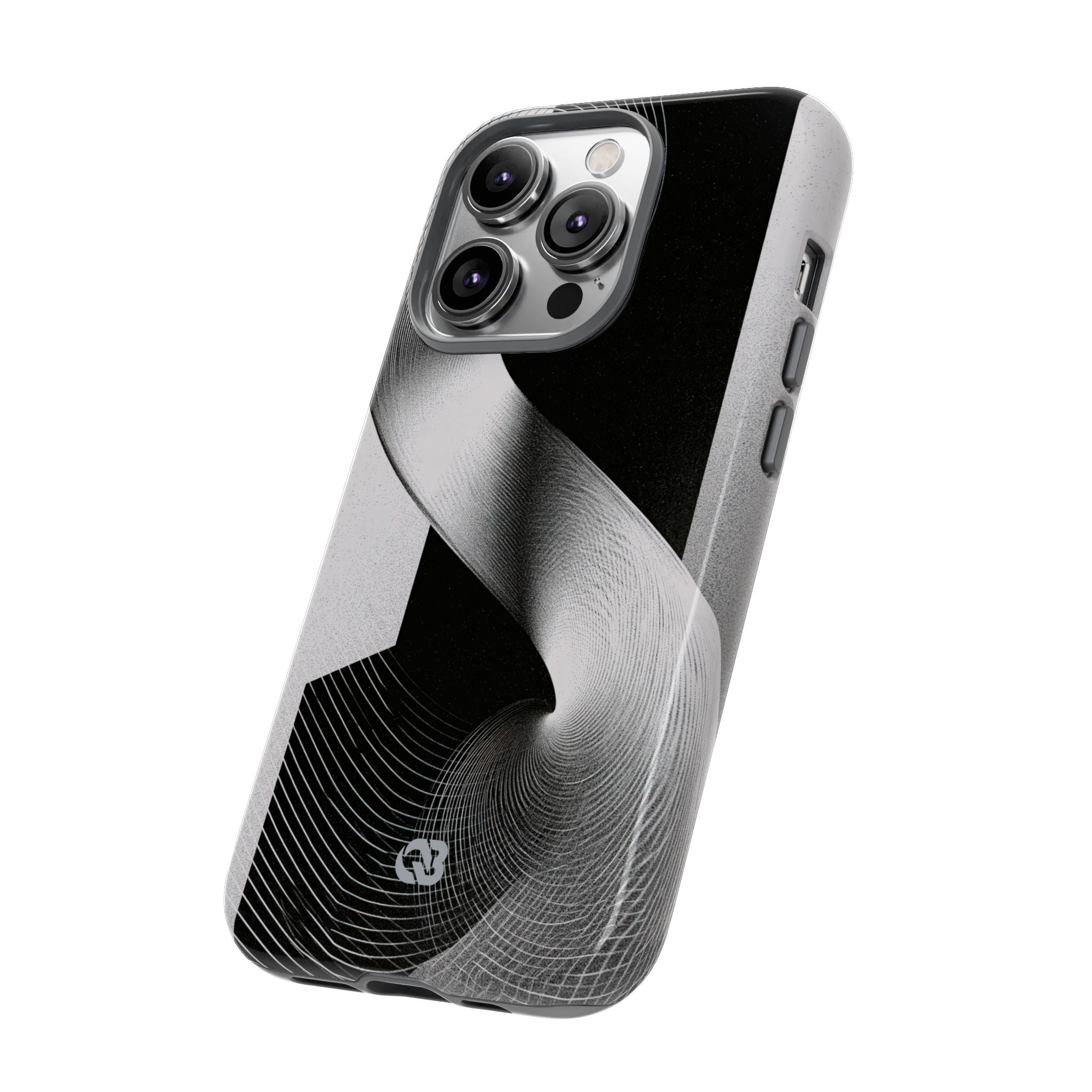 Grey Tough Phone Case for iPhone - Obsidian Moiré Wave