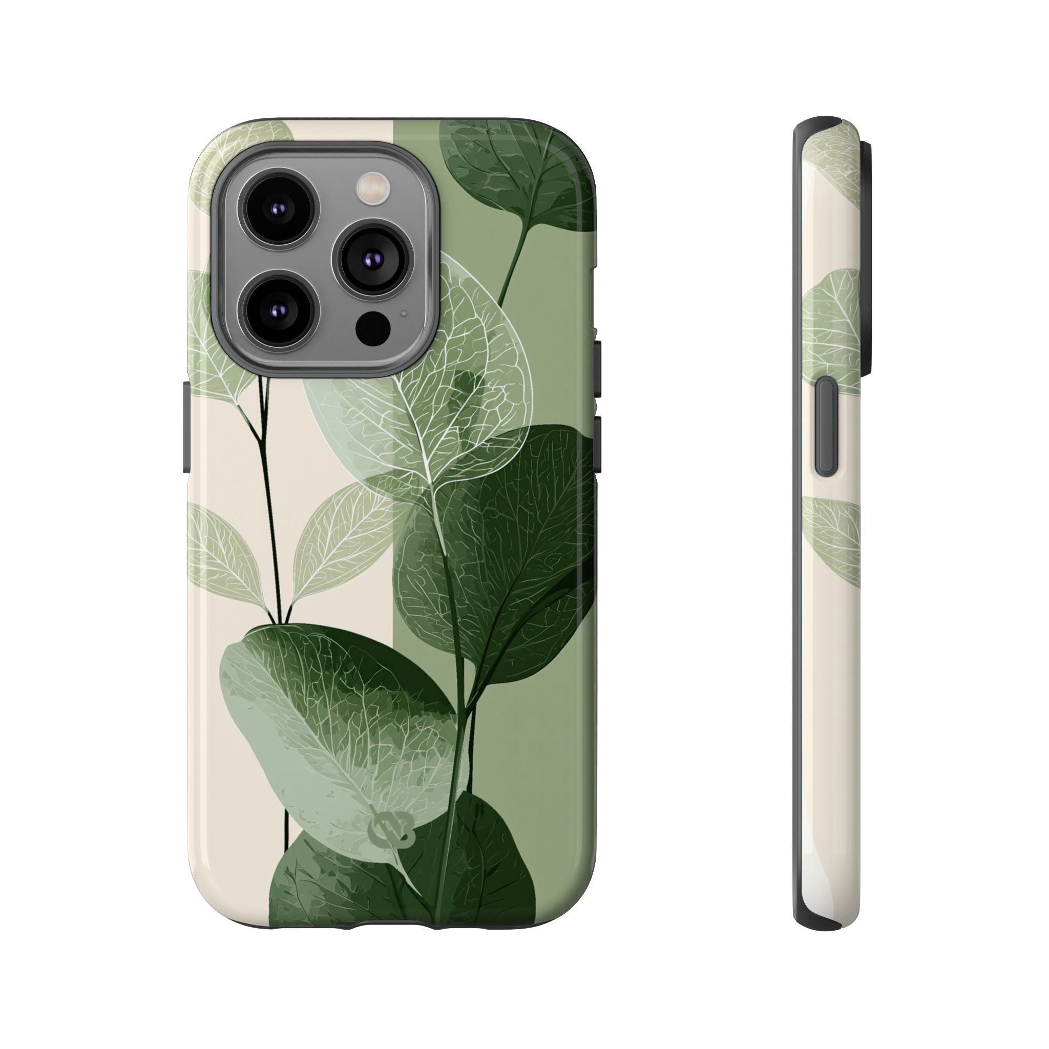 Green Tough Phone Case for iPhone - Sage Leaf Skeletals
