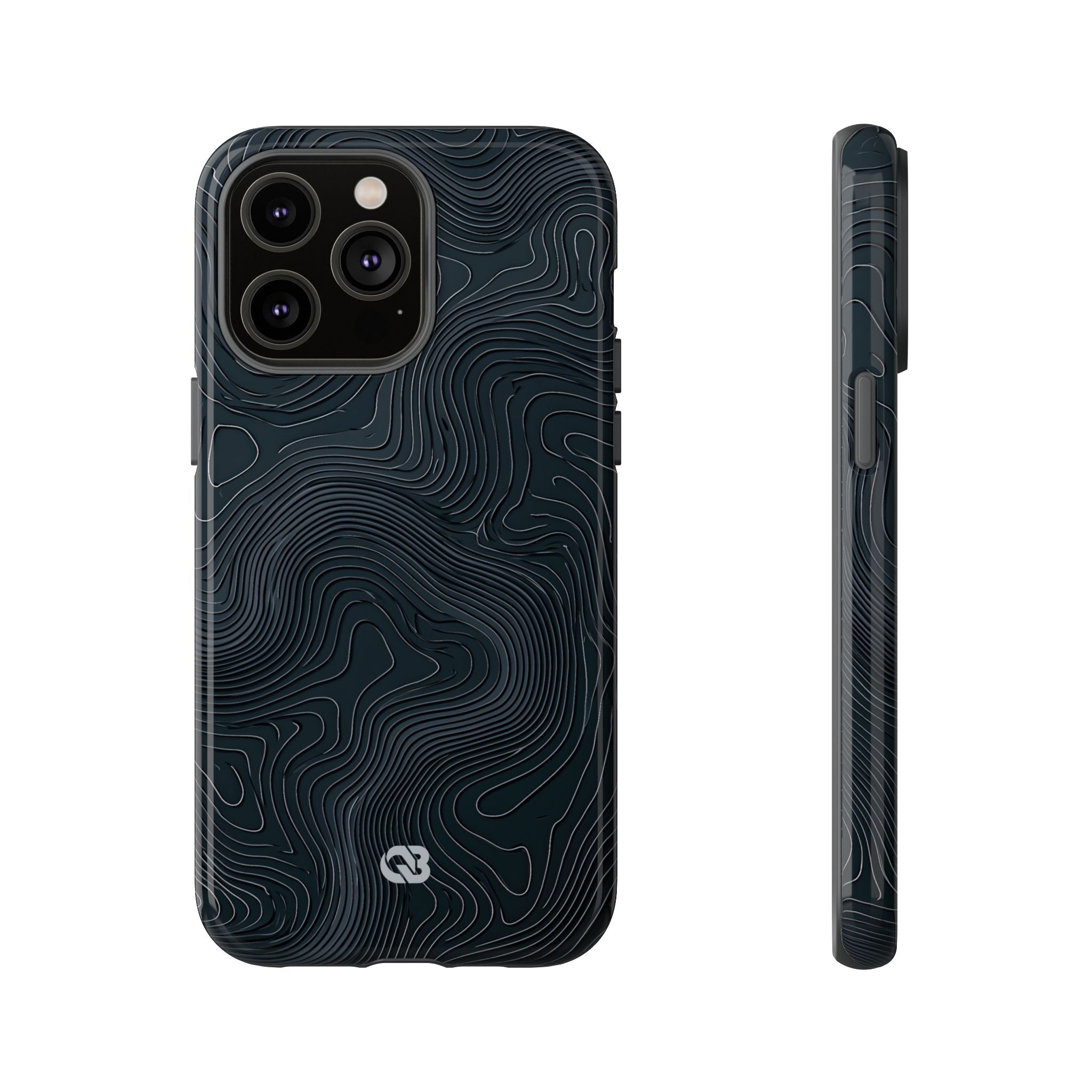 Black Tough Phone Case for iPhone - Obsidian Ridge Topo
