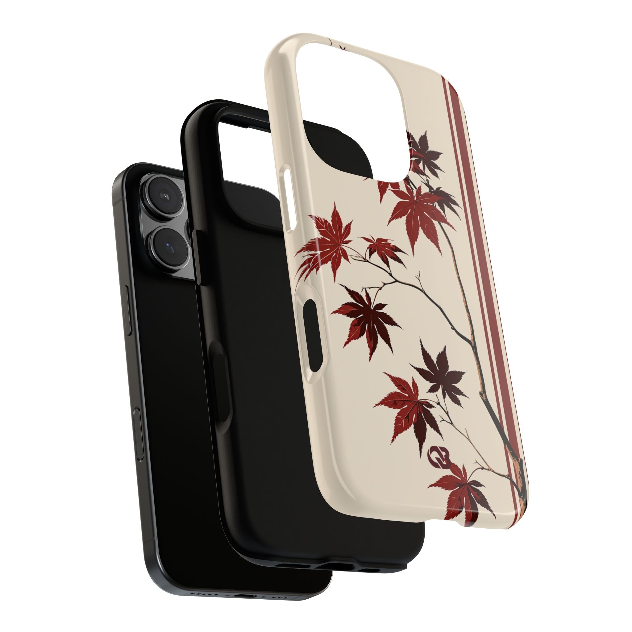 Red Tough Phone Case for iPhone - Crimson Momiji Stripe