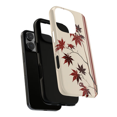 Red Tough Phone Case for iPhone - Crimson Momiji Stripe
