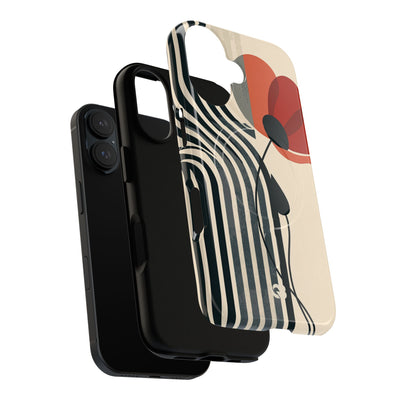 Beige Tough 2.0 Magsafe Phone Case for iPhone - Crimson Line Bloom
