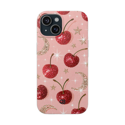 Bedazzled Ruby Cherries · Lite Phone Case for iPhone ·  Pink