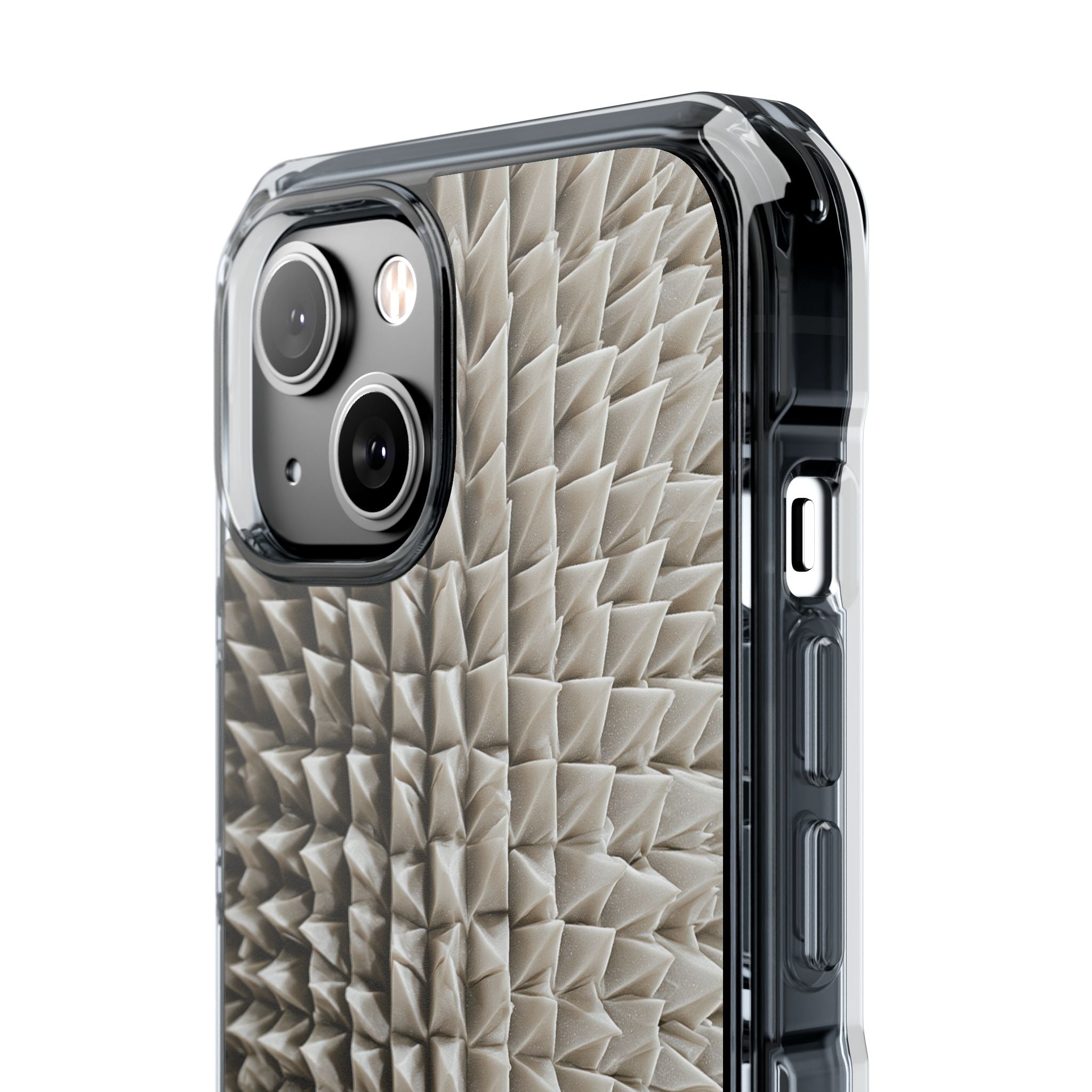 Beige Impact MagSafe Phone Case for iPhone - Bone Spiked Grid